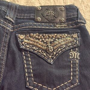 Miss Me Dark Blue Bootcut Jeans with Embellished Back Pocket